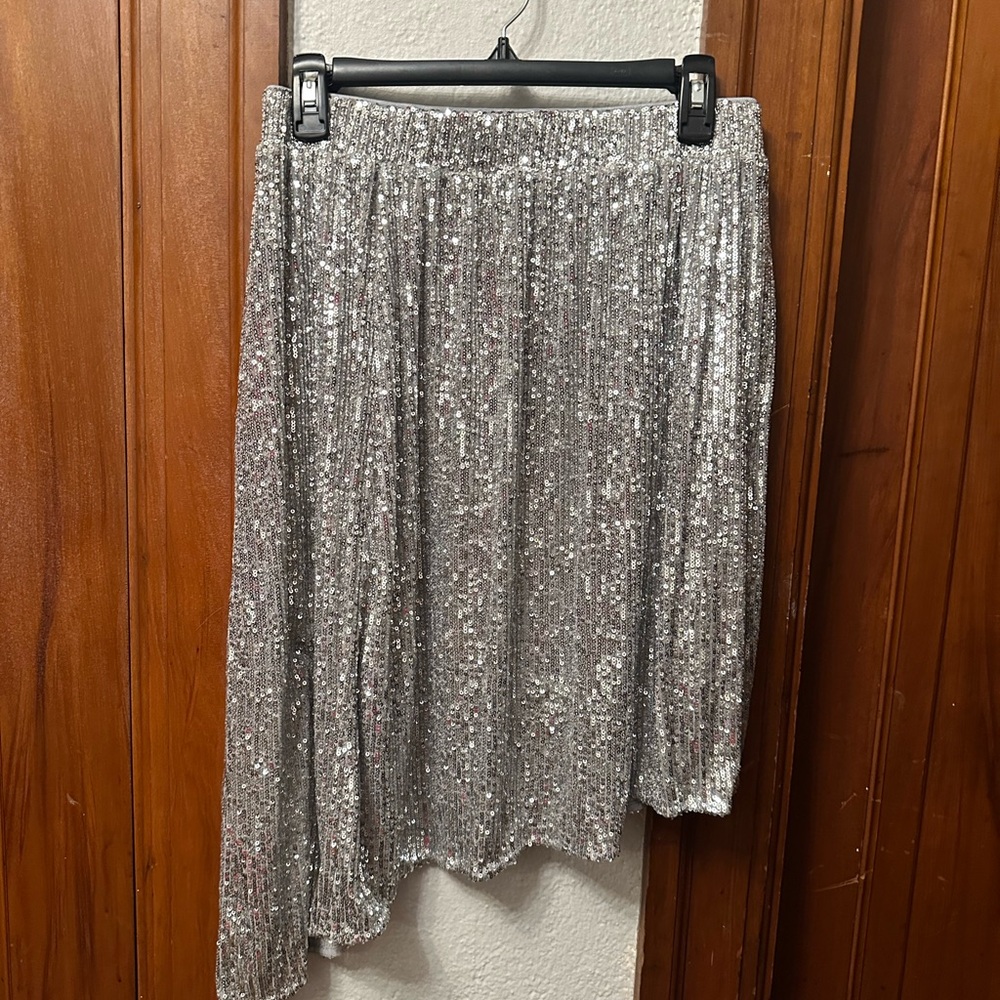 Free People Last Dance Asymmetrical Silver Sequin Women's Skirt size small